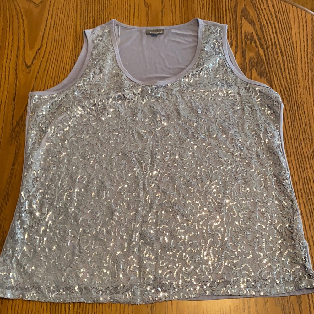 Roz & Ali Gray Silver Sequin Scoop Neck Tank Top 22/24